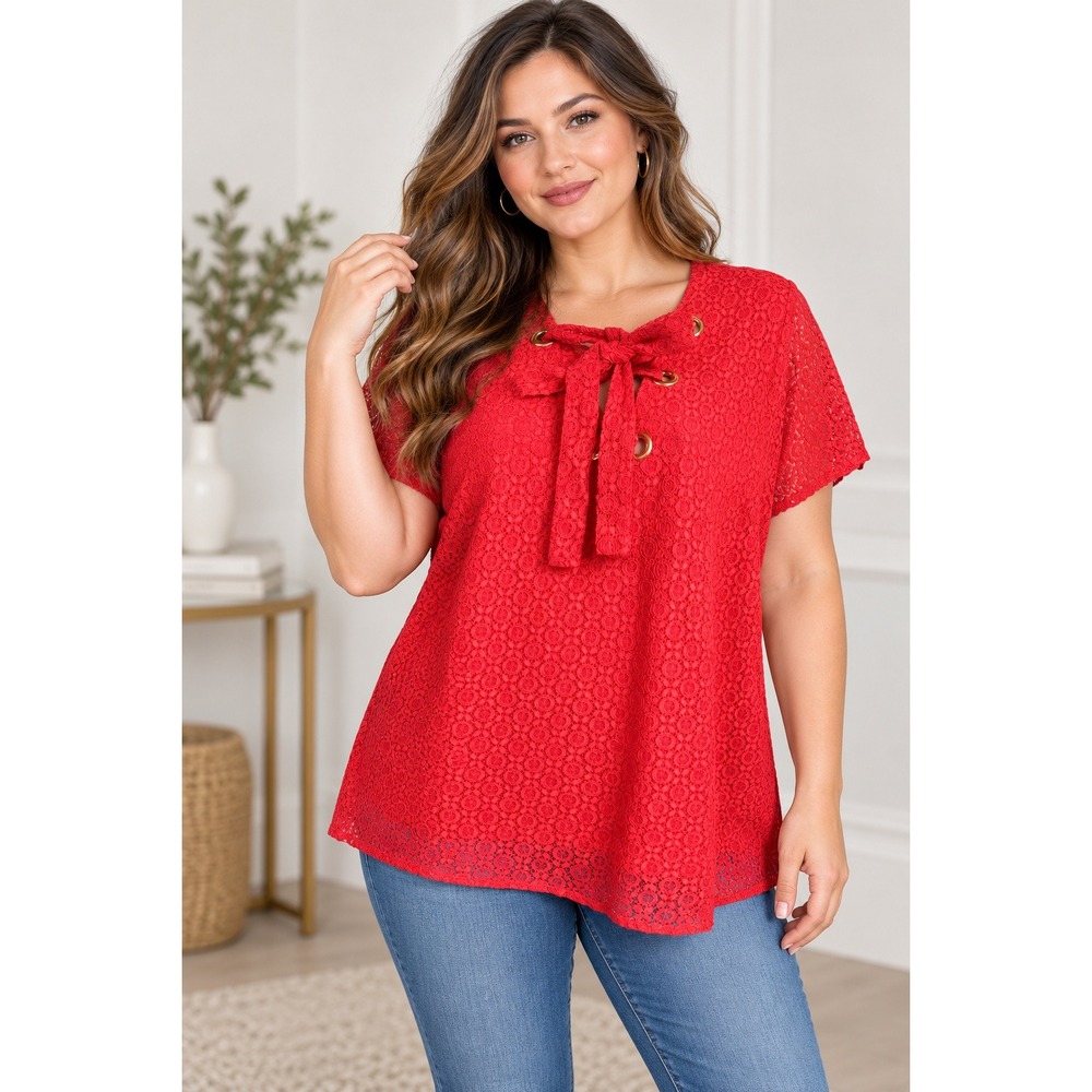 Michael Kors Lace Blouse Sangria Red Tie Front Classic Feminine Preppy Small NWT